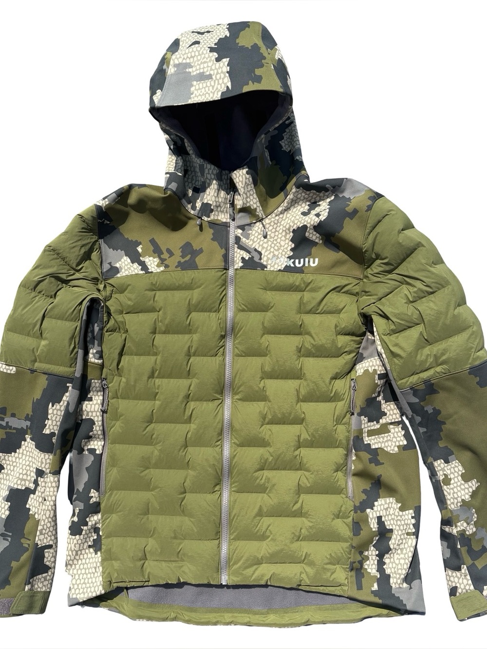 KUIU Axis Down Hybrid Hooded Jacket XL Men’s Verde Camo Full Zip Lightweight